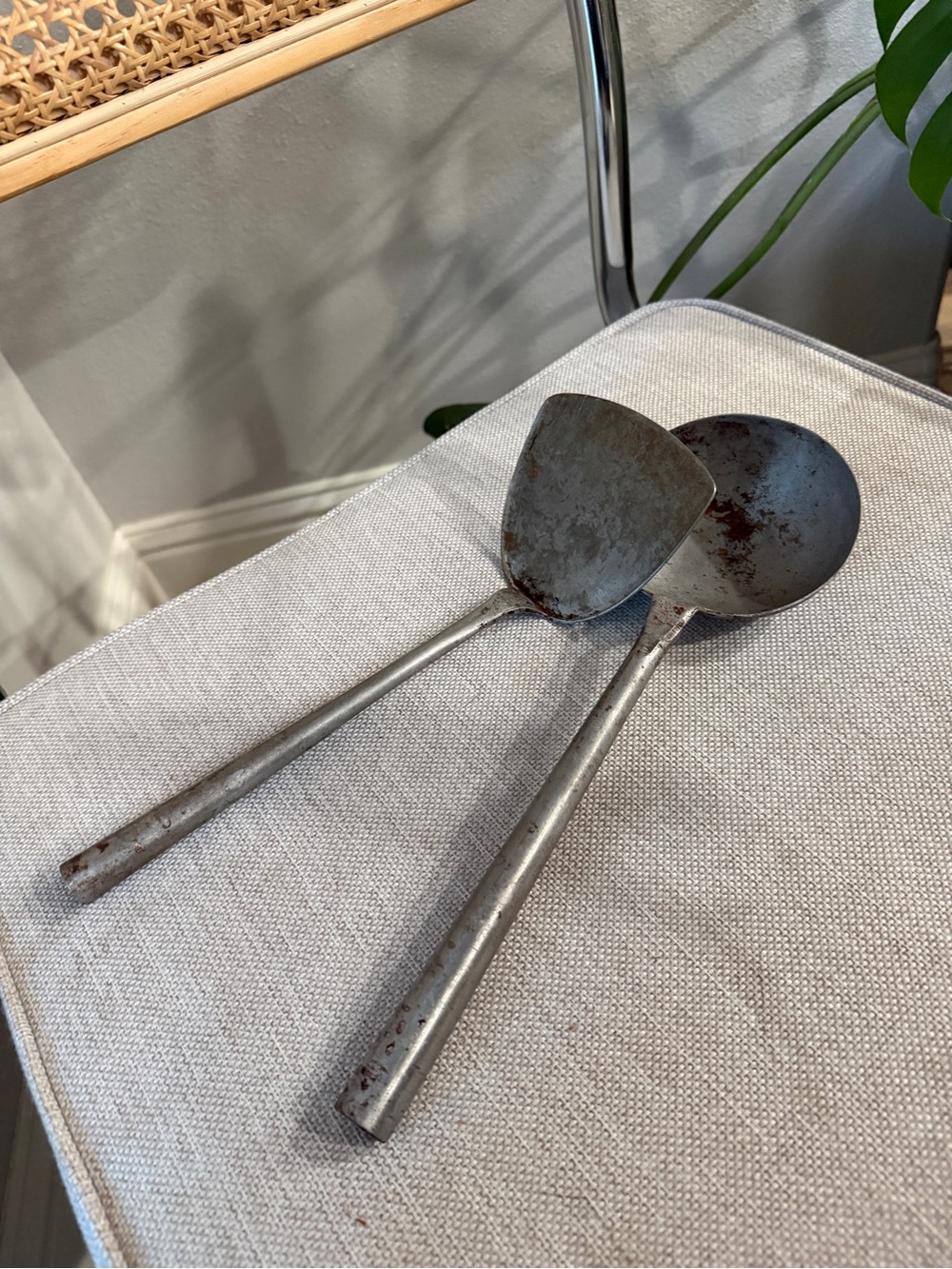 Vintage Metal Kitchen Utensils Ladle Spatula Rustic Set of 2